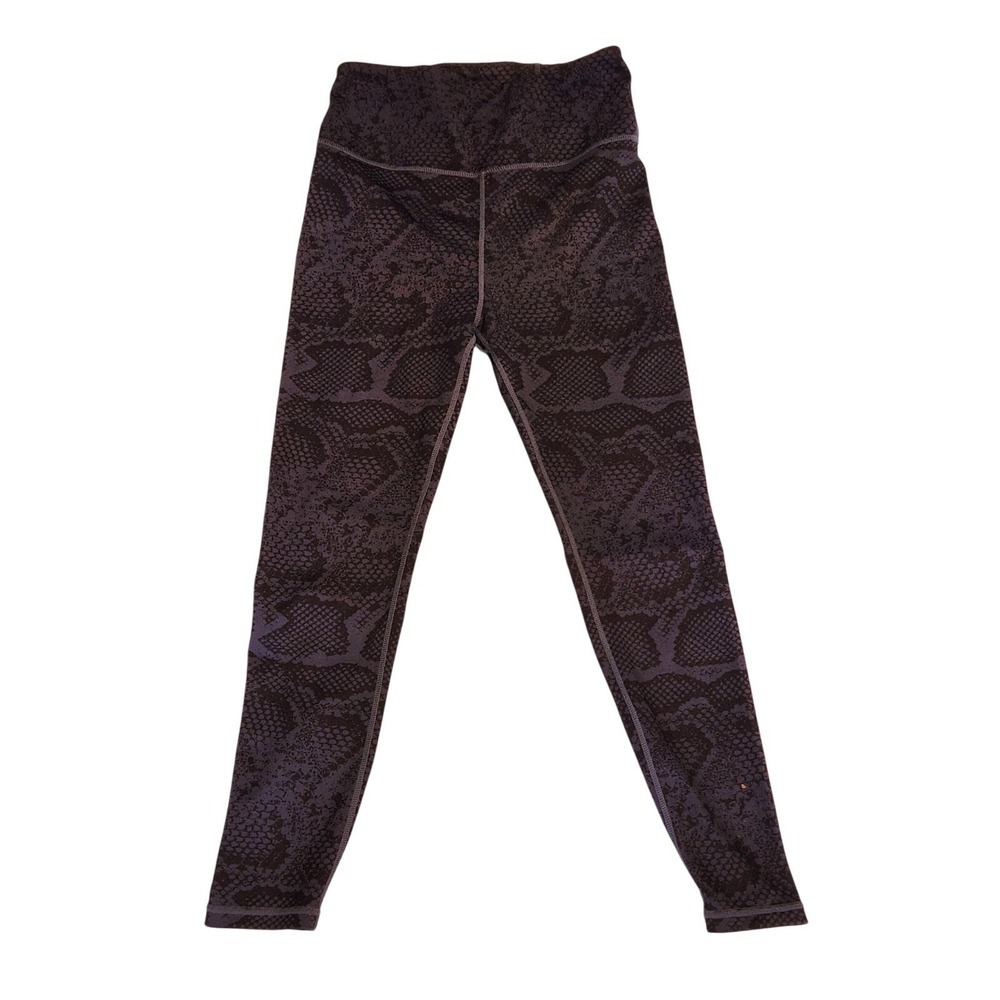 Allfenix Womens High Rise Snakeskin Print Leggings Dark Purple Black Activewear